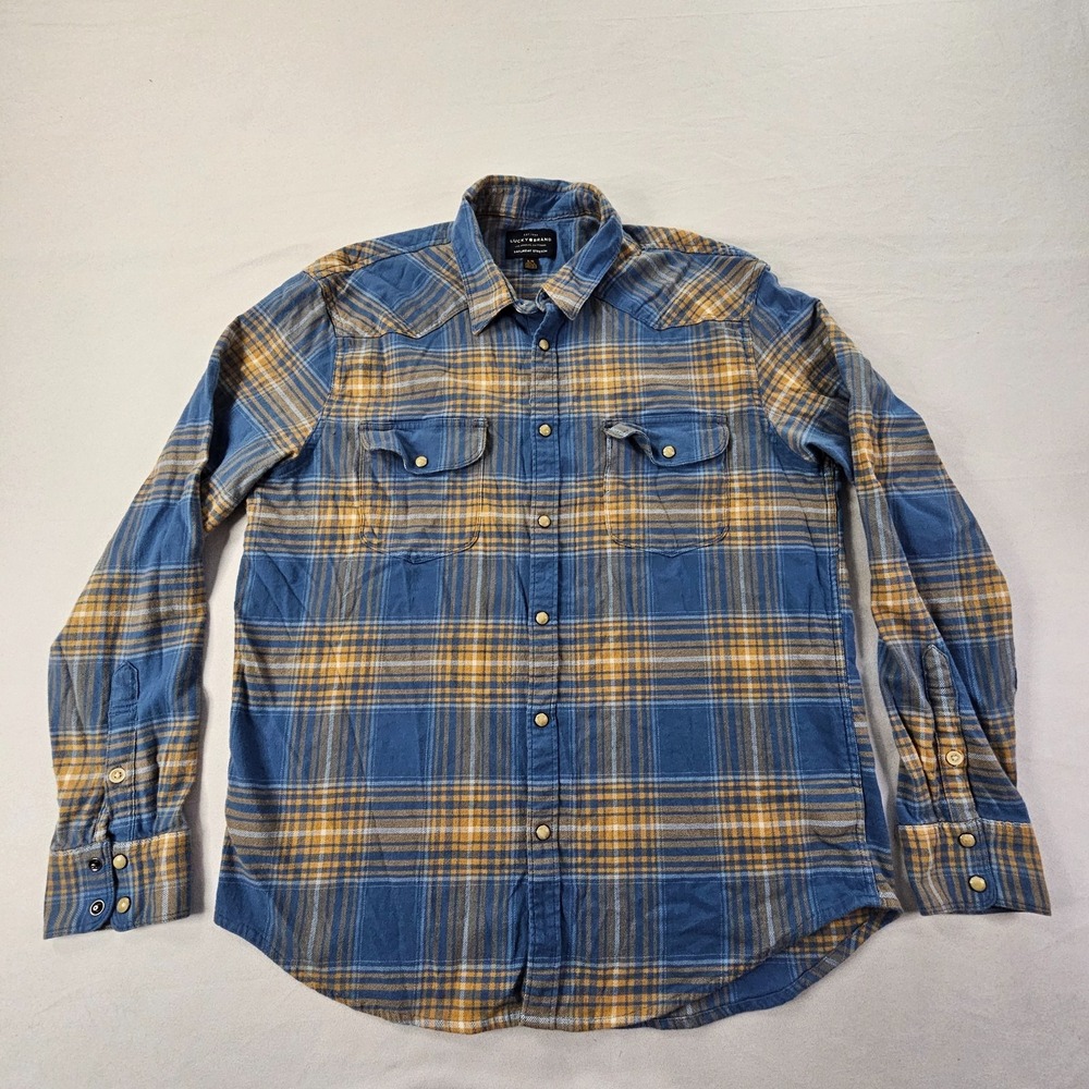 Lucky Brand Saturday Stretch Blue Plaid Cotton Spandex Flannel Shirt Women's L